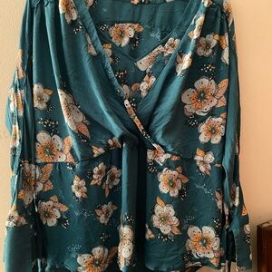 Free People Teal Floral Blouse